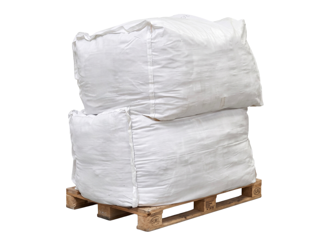 Two big bags on a Euro pallet — our standard packaging unit for fashion lots